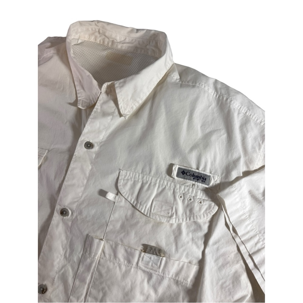 Columbia PFG Mens Short Sleeve‎ XL White Fishing Vented Pockets